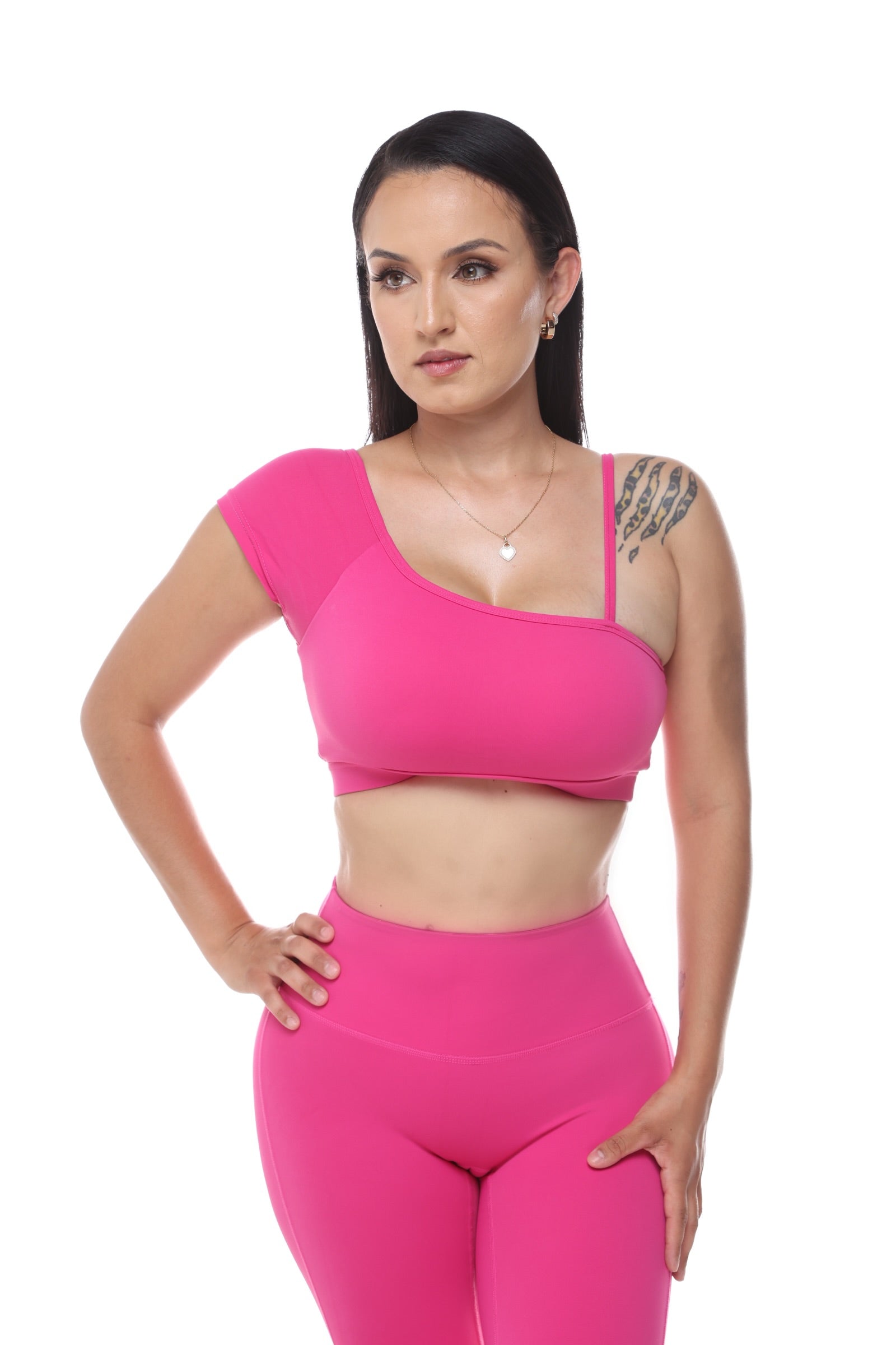 Hot Pink Off-Shoulder Sports Bra – BrendaJazmin'sFitness
