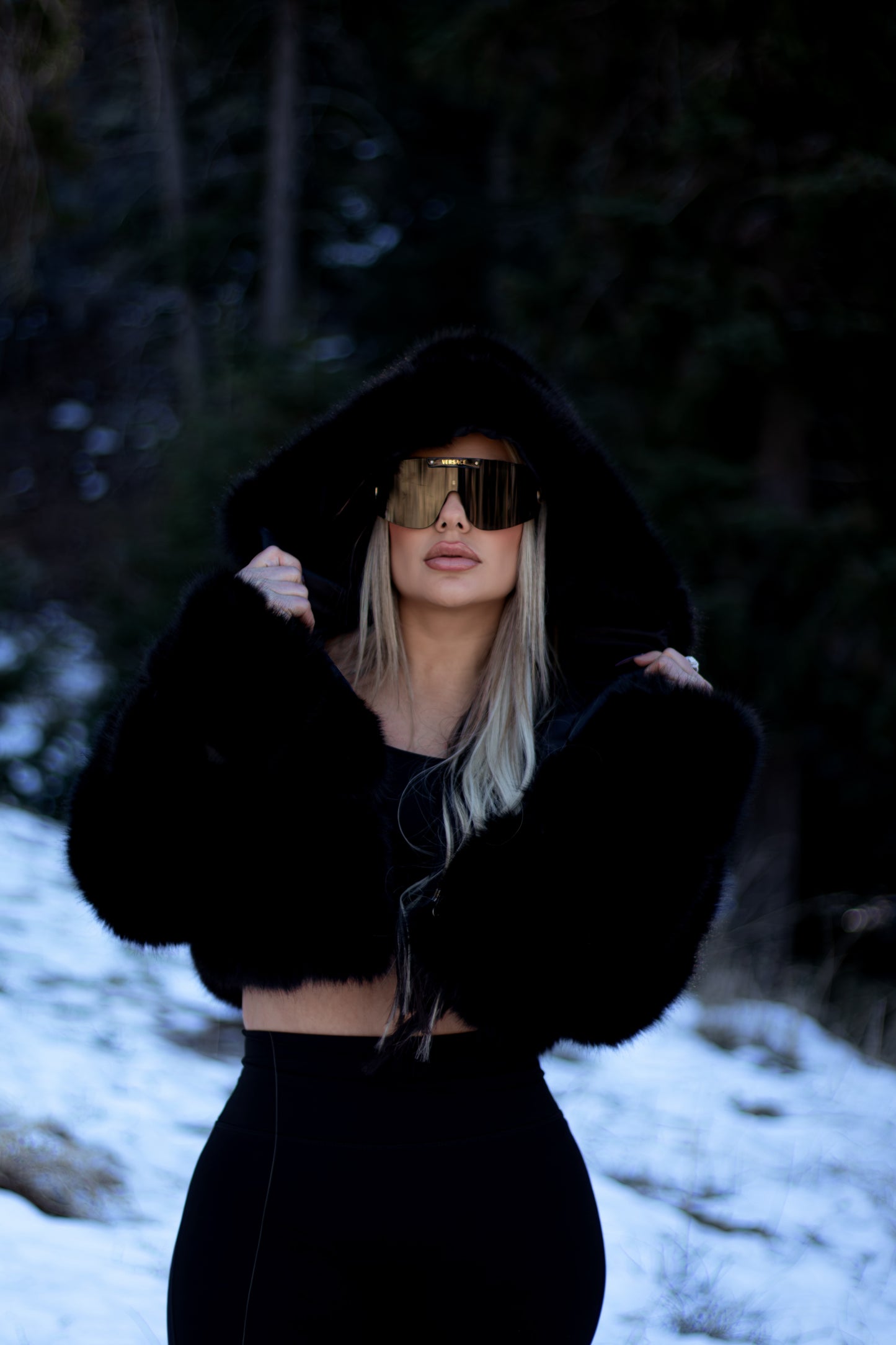 Black Ice Faux Fur Hoodie Jacket