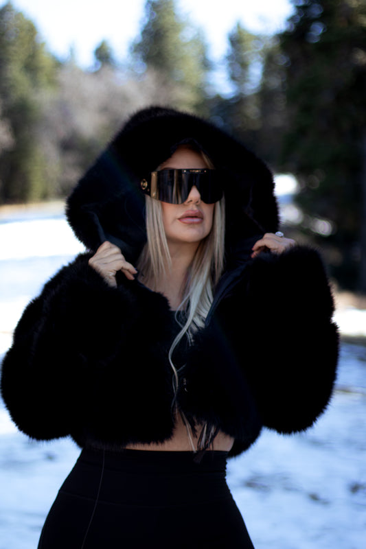 Black Ice Faux Fur Hoodie Jacket